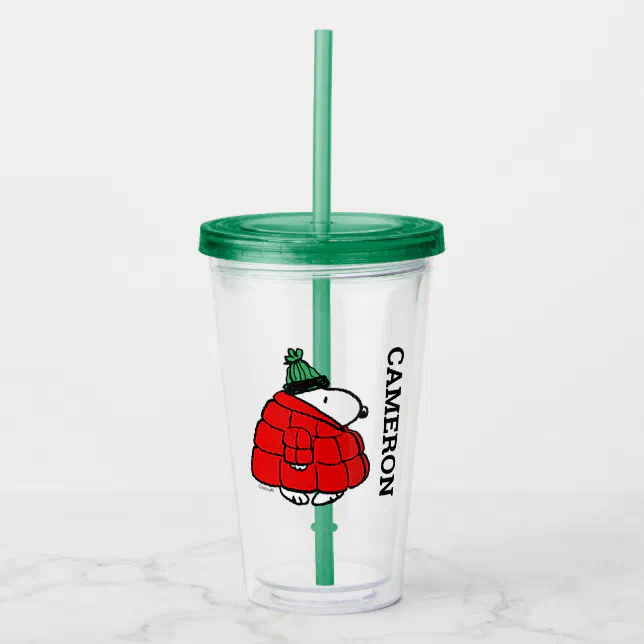 Peanuts | Snoopy Red Puffer Jacket Acrylic Tumbler | Zazzle