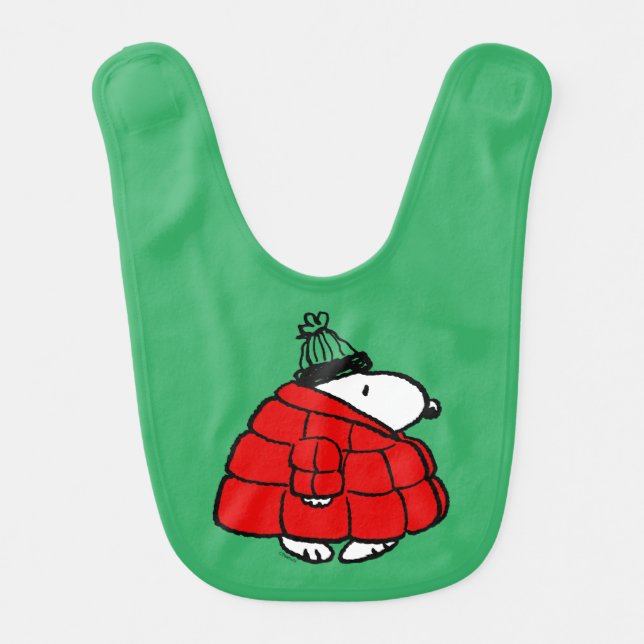 Peanuts | Snoopy Red Puffer Jacket Baby Bib (Front)