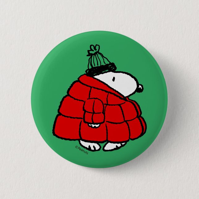 Peanuts | Snoopy Red Puffer Jacket Button (Front)