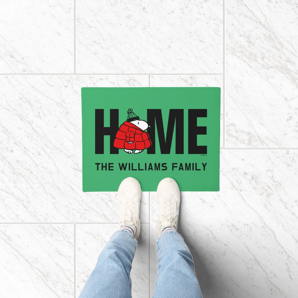 Disover Custom Name Snoopy Red Puffer Jacket Doormat