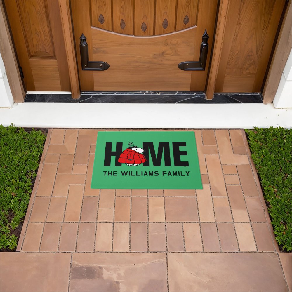 Disover Custom Name Snoopy Red Puffer Jacket Doormat