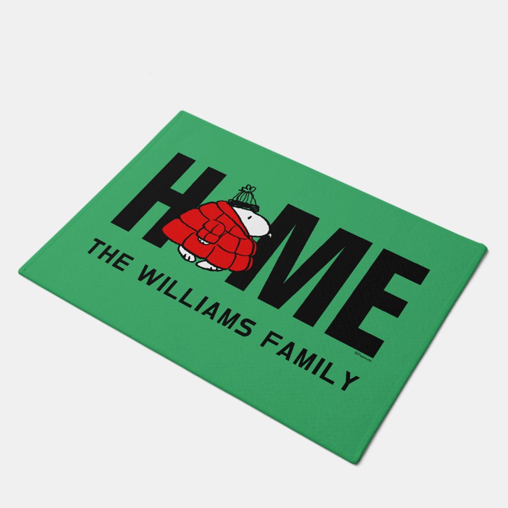 Disover Custom Name Snoopy Red Puffer Jacket Doormat