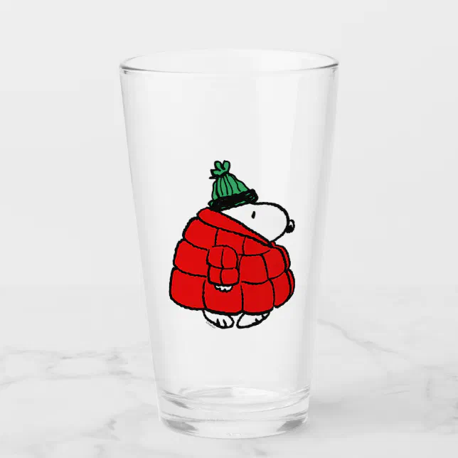 Peanuts | Snoopy Red Puffer Jacket Glass | Zazzle