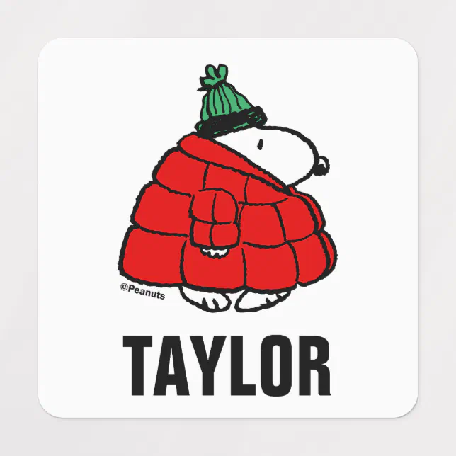 Peanuts | Snoopy Red Puffer Jacket Kids' Labels | Zazzle