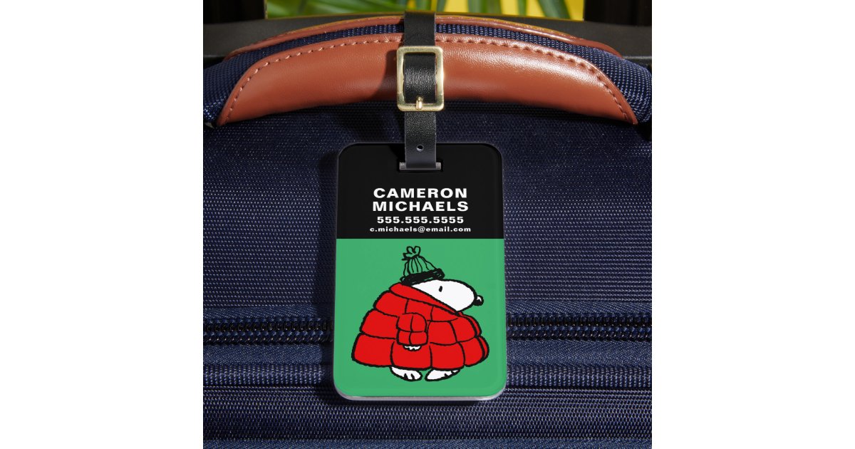 Peanuts | Snoopy Red Puffer Jacket Luggage Tag | Zazzle