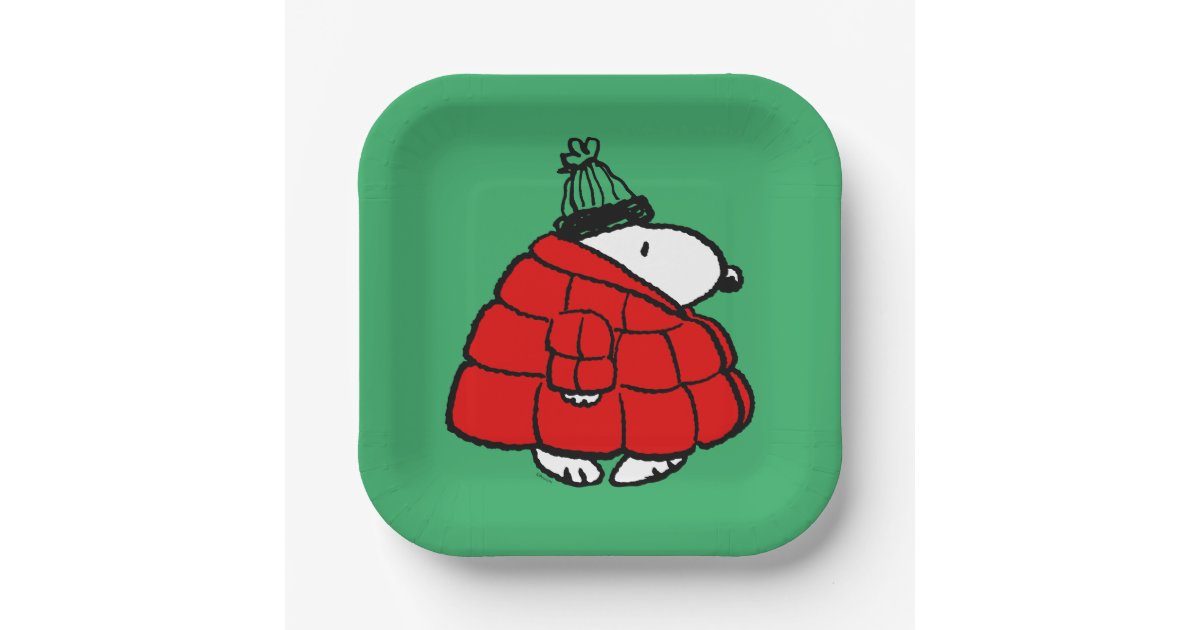 Peanuts | Snoopy Red Puffer Jacket Paper Plates | Zazzle