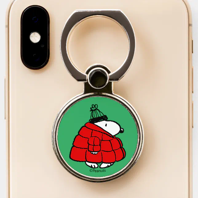Peanuts | Snoopy Red Puffer Jacket Phone Ring Stand | Zazzle