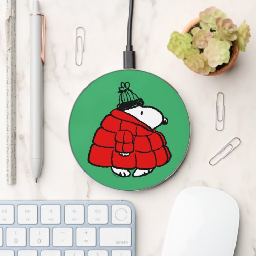 Peanuts  Snoopy Red Puffer Jacket Wireless Charger