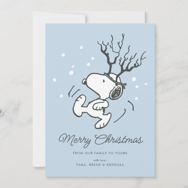 Peanuts | Snoopy Reindeer Crossing Christmas Holiday Card (Front)