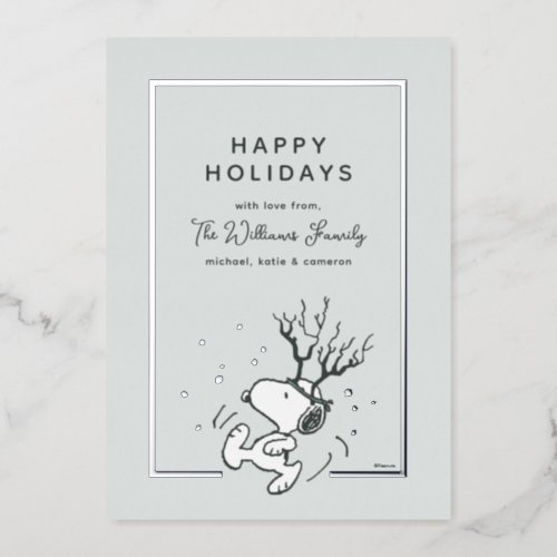 Peanuts  Snoopy Reindeer Family Photo Foil Holiday Card