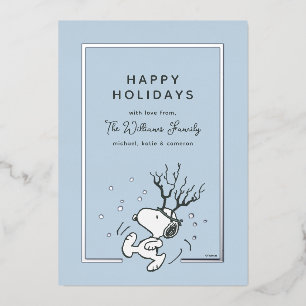 Peanuts Snoopy Reindeer Family Photo Foil Holiday Card