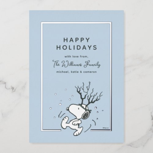 Peanuts  Snoopy Reindeer Family Photo Foil Holiday Card