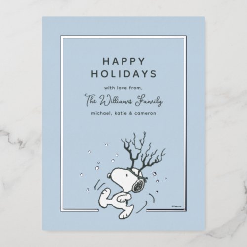 Peanuts  Snoopy Reindeer Family Photo Foil Holiday Postcard