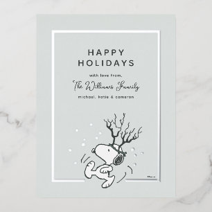 Peanuts   Snoopy Reindeer Family Photo Foil Holiday Postcard
