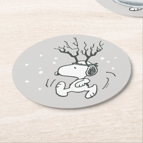 Peanuts  Snoopy Reindeer Round Paper Coaster