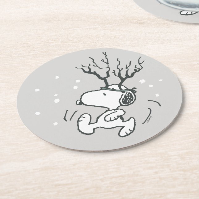 Peanuts | Snoopy Reindeer Round Paper Coaster (Angled)