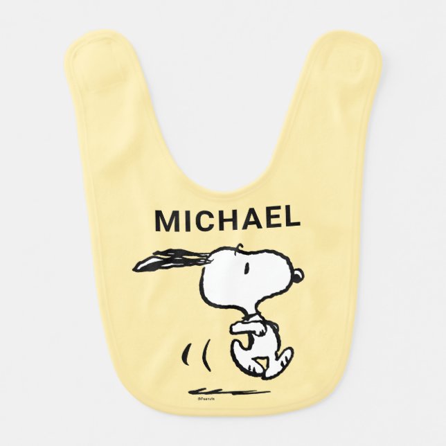 Peanuts | Snoopy Running Baby Bib (Front)