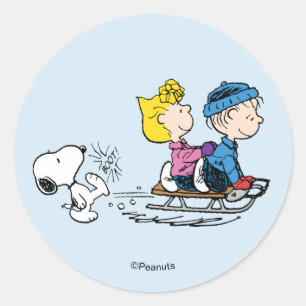 Peanuts Snoopy, Sally & Linus Sled Riding Classic Round Sticker