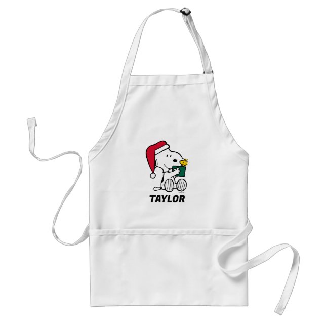 Peanuts | Snoopy Santa & Woodstock | Add Your Name Adult Apron (Front)