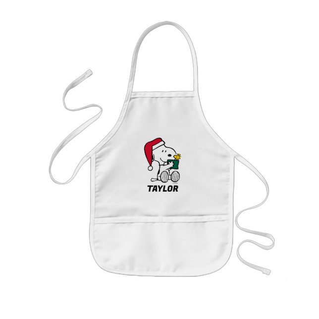 Peanuts | Snoopy Santa & Woodstock | Add Your Name Kids' Apron (Front)