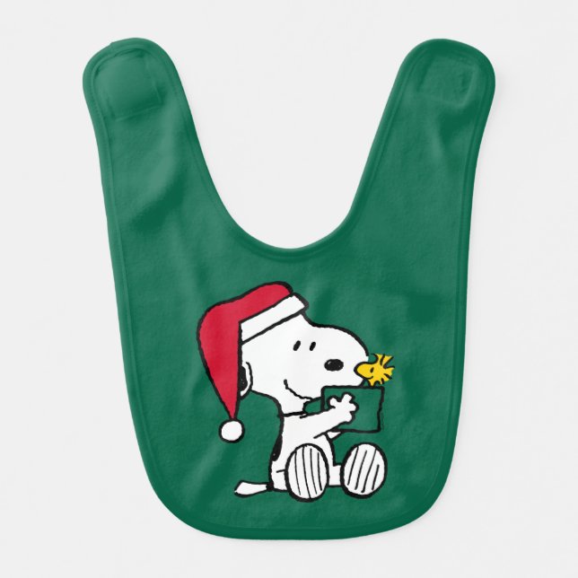 Peanuts | Snoopy Santa & Woodstock Gift Baby Bib (Front)