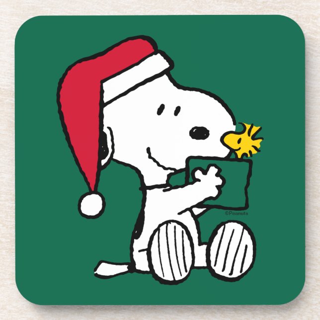 Peanuts | Snoopy Santa & Woodstock Gift Beverage Coaster (Front)
