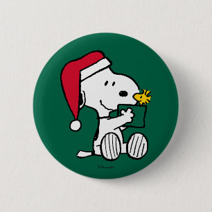 Peanuts Snoopy Santa & Woodstock Gift Button