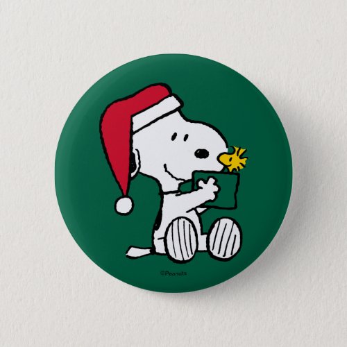 Peanuts  Snoopy Santa  Woodstock Gift Button