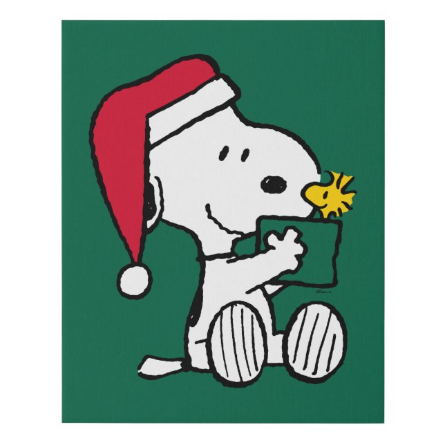 Peanuts | Snoopy Santa & Woodstock Gift Faux Canvas Print (Front)