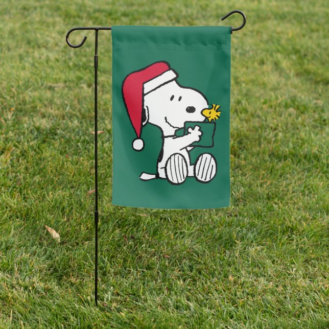 Peanuts | Snoopy Santa & Woodstock Gift Garden Flag (In SItu)
