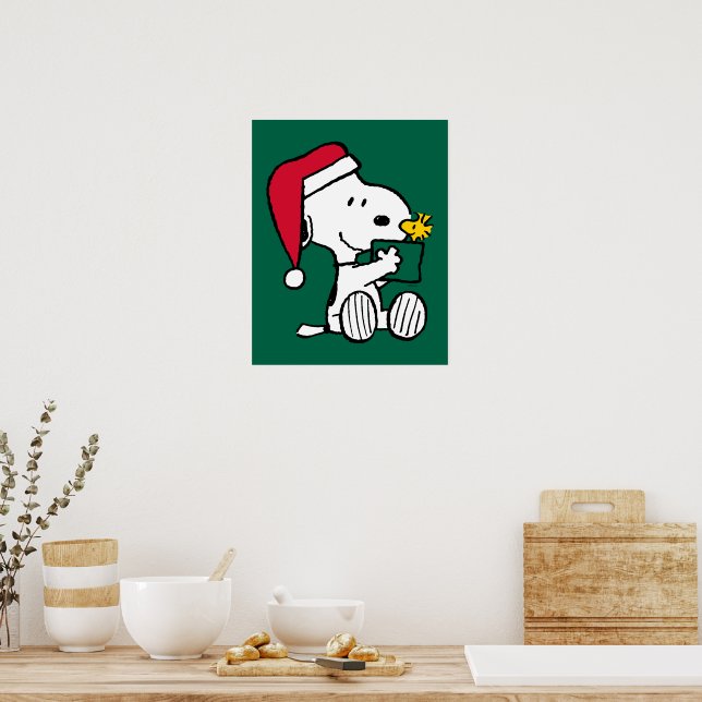 Peanuts | Snoopy Santa & Woodstock Gift Poster | Zazzle