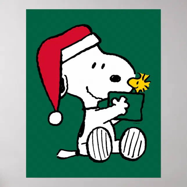Peanuts | Snoopy Santa & Woodstock Gift Poster | Zazzle