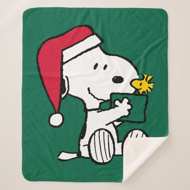Peanuts | Snoopy Santa & Woodstock Gift Sherpa Blanket (Front)