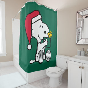 Peanuts   Snoopy Santa & Woodstock Gift Shower Curtain