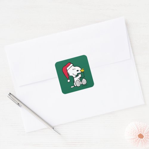 Peanuts  Snoopy Santa  Woodstock Gift Square Sticker