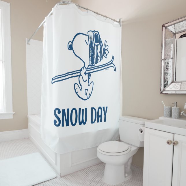 Peanuts | Snoopy Ski Trip Shower Curtain (In Situ)