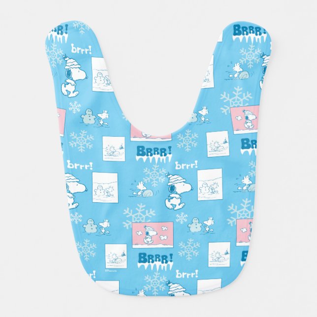 Peanuts | Snoopy Snow Day Pattern Baby Bib (Front)