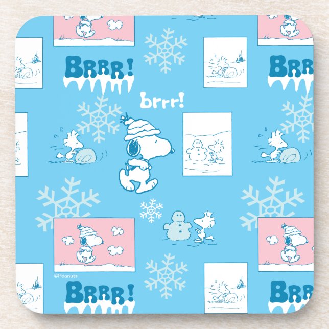 Peanuts | Snoopy Snow Day Pattern Beverage Coaster (Front)