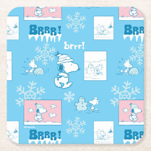 Peanuts   Snoopy Snow Day Pattern Square Paper Coaster