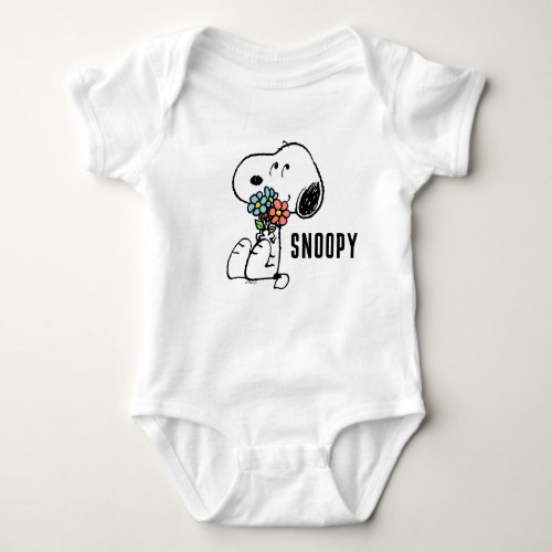Peanuts  Snoopy Stop  Smell the Flowers Baby Bodysuit