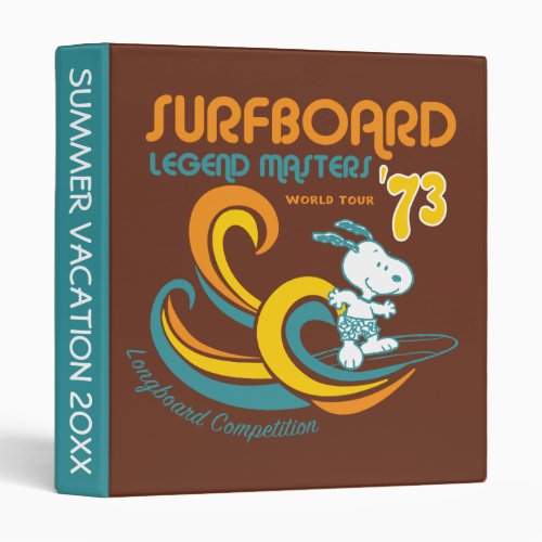 Peanuts  Snoopy Surfboard Longboard Competition 3 Ring Binder