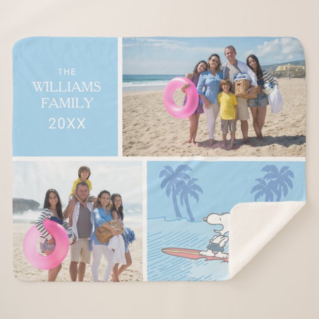 Peanuts | Snoopy Surfing | Add Your Name & Photos Sherpa Blanket (Front (Horizontal))