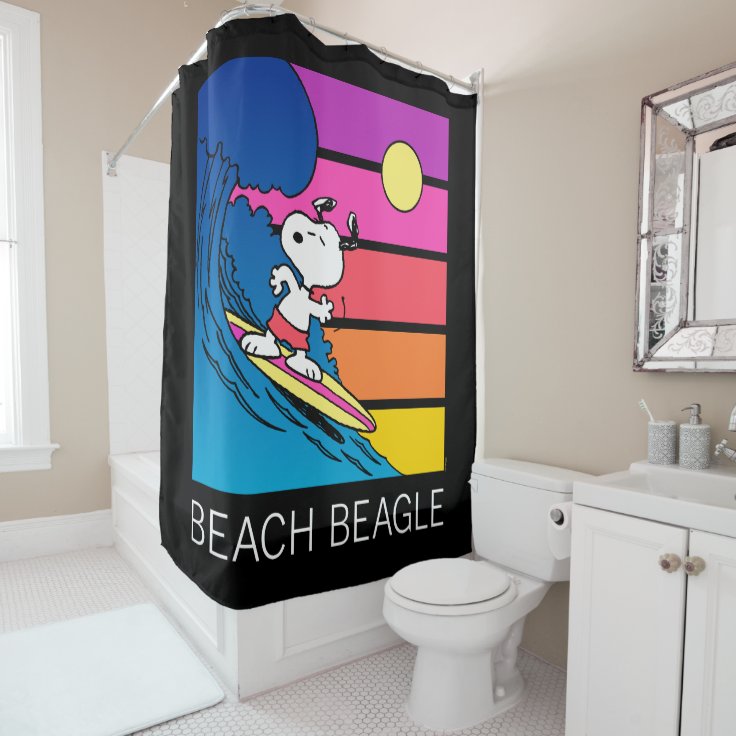 Peanuts | Snoopy Surfing Shower Curtain | Zazzle