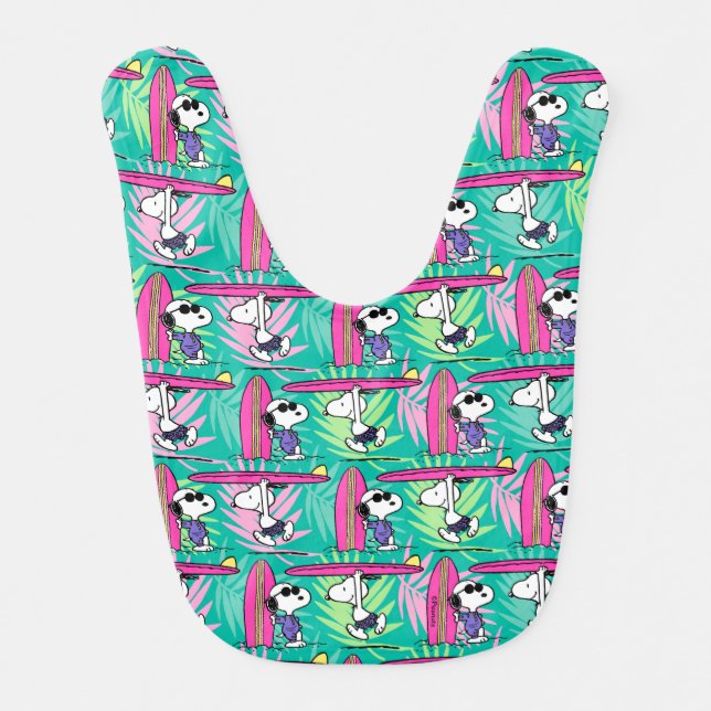Peanuts | Snoopy Teal Surf Pattern Baby Bib (Front)