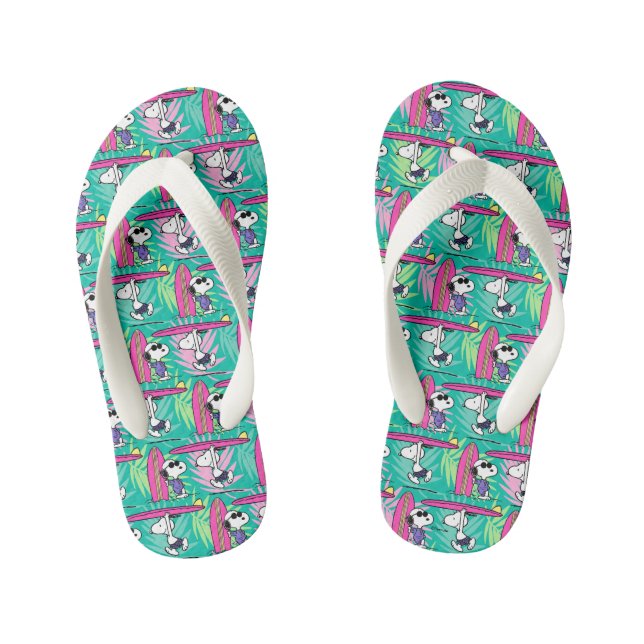 Peanuts | Snoopy Teal Surf Pattern Kid's Flip Flops (Footbed)