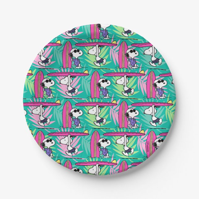 Peanuts | Snoopy Teal Surf Pattern Paper Plates (Front)