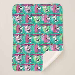 Peanuts Snoopy Teal Surf Pattern Sherpa Blanket