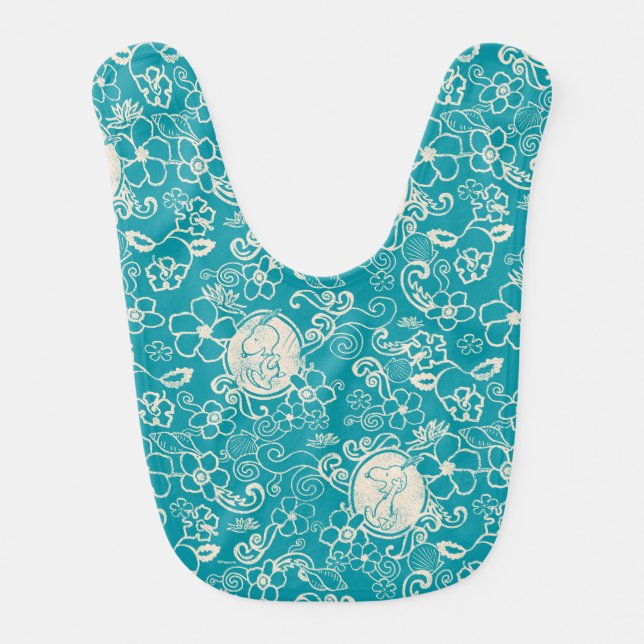 Peanuts | Snoopy Teal Tropical Beach Pattern Baby Bib (Front)