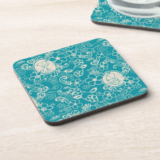 Peanuts | Snoopy Teal Tropical Beach Pattern Beverage Coaster (Left Side)