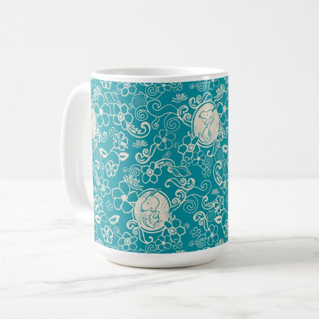 Peanuts | Snoopy Teal Tropical Beach Pattern Coffee Mug (Front Left)
